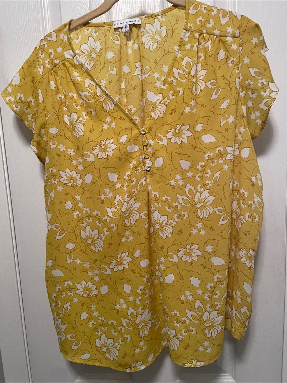 Maison Jules Yellow Floral Short-Sleeve Blouse